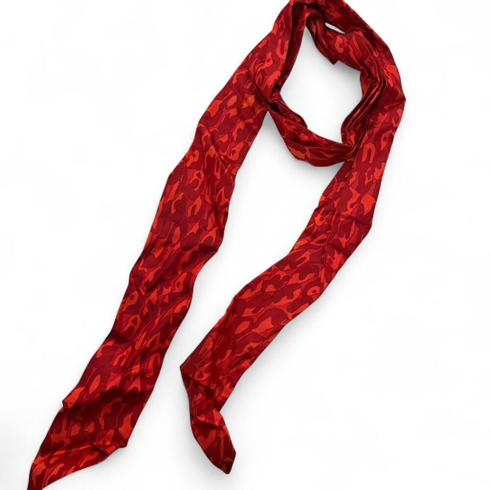Y2K Red silk scarf with abstract cheetah print pattern - can be used as a belt
